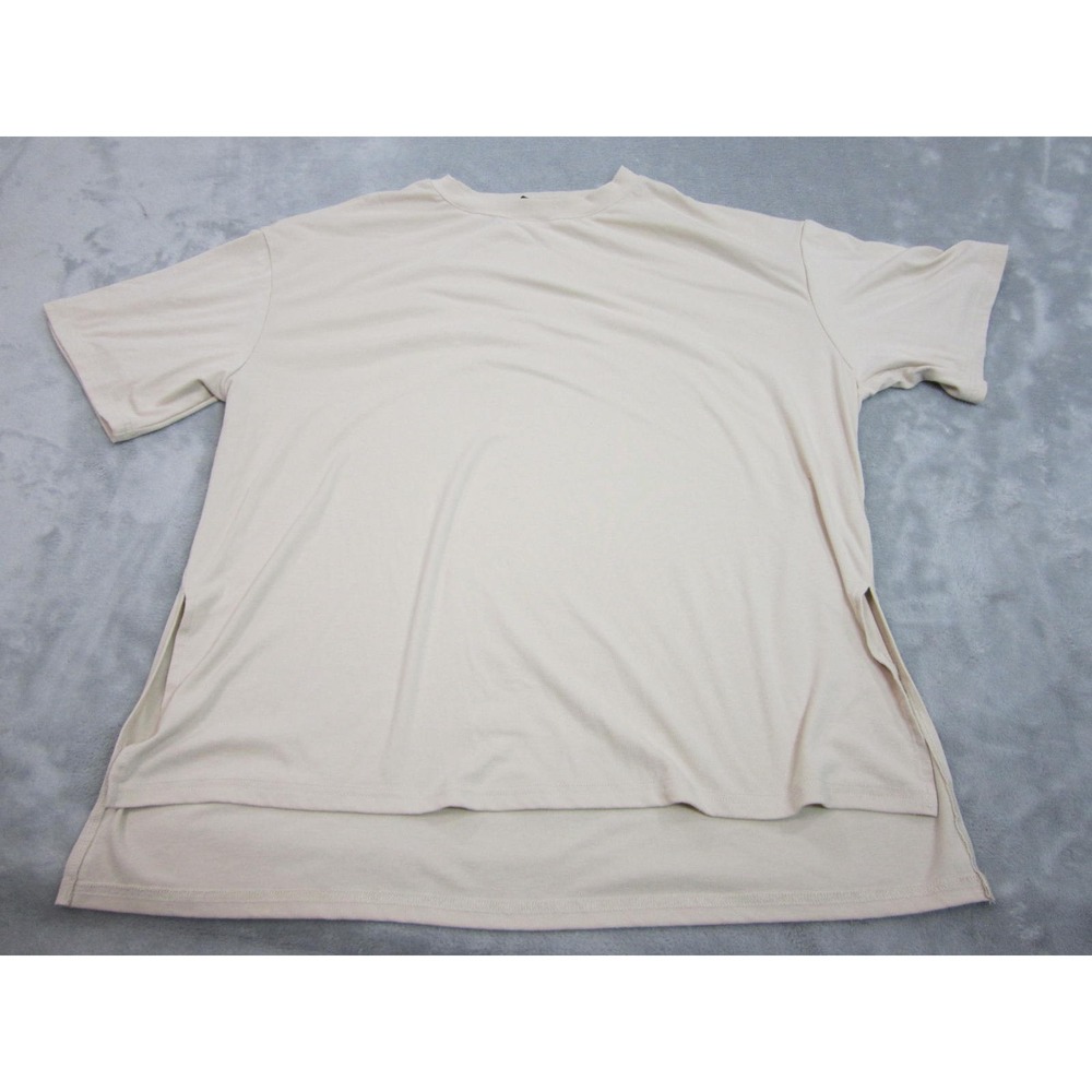 PrettyGarden T Shirt Women Medium Beige High Low Hem Side Slit Casual